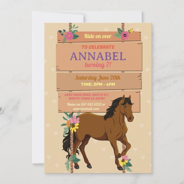 Horse Riding Party Invite Pony Floral Invitation (Front)