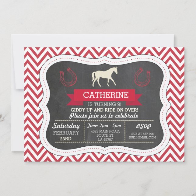 Horse Riding Party Invite Pony Red Invitation (Front)