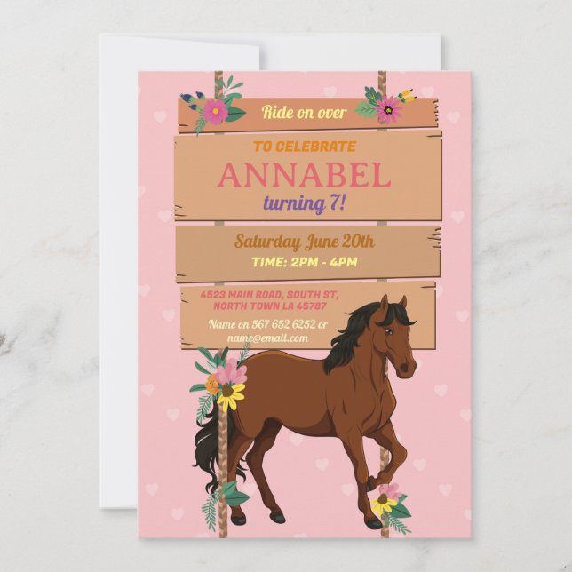 Horse Riding Party Invite Pony Wood Invitation (Front)
