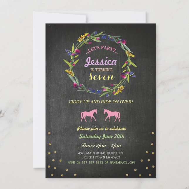Horse Riding Party Invite Pony Wreath Invitation (Front)