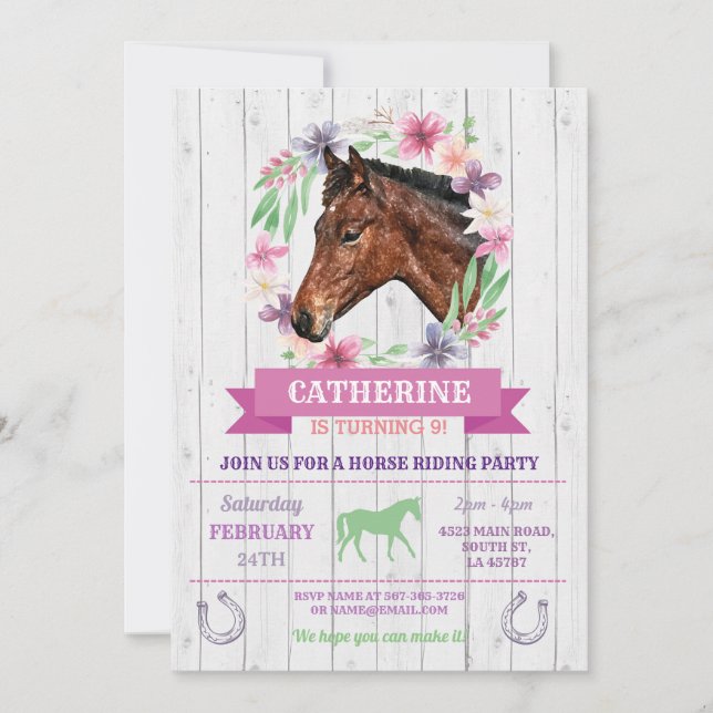 Horse Riding Party Pink Pony Horseback Birthday Invitation (Front)