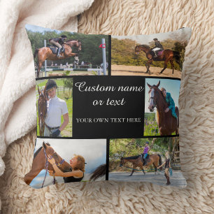 Horse Riding Photo Collage Black Animal Cushion