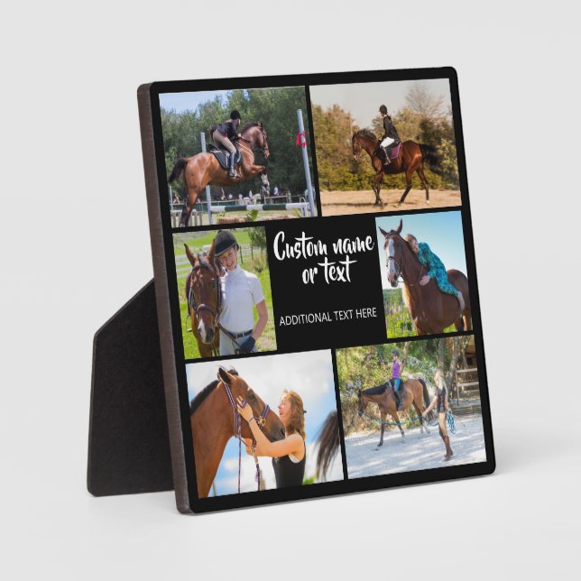 Horse Riding Photo Collage Black White Modern  Plaque (Front)