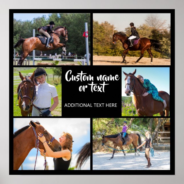 Horse Riding Photo Collage Template Black Modern  Poster (Front)