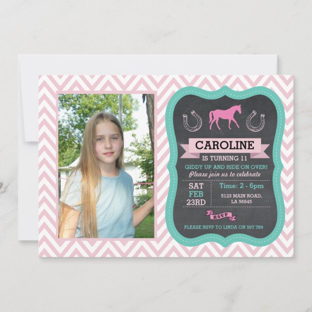 Horse Riding Photo Pony Pink Invitation Invite (Front)