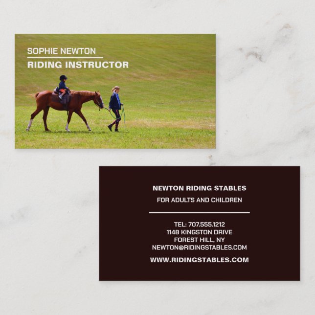 Horse Riding Portrait, Riding Instructor, Academy Business Card (Front/Back)