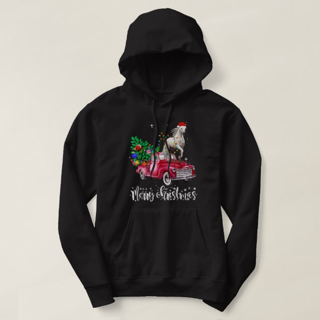 Horse Riding Red Truck Xmas Merry Christmas  Hoodie (Design Front)