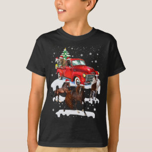 Horse Riding Red Truck Xmas Merry Christmas T-Shirt
