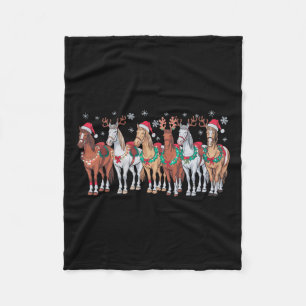 Horse Riding Santa Hat Christmas Lights Animal Lov Fleece Blanket