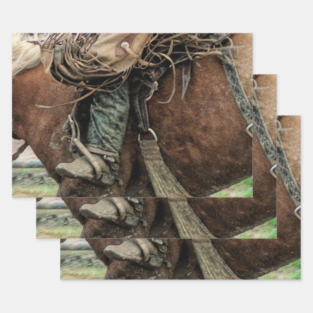 Horse Riding Western Rodeo Cowboy Wrapping Paper Sheet (Set)