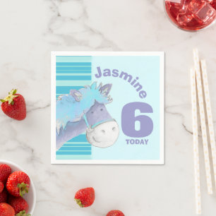 Horse riding whimsical pony blue birthday party napkin