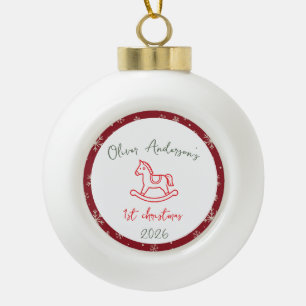 Horse Rocking First Christmas Baby Boy or Girl Ceramic Ball Christmas Ornament
