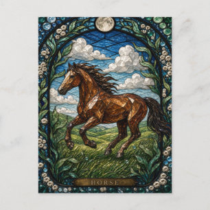 Horse Rolling Meadow Illumina Stained Glass Postcard
