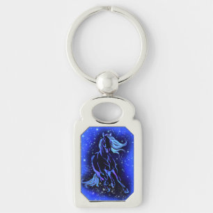 Horse Running At Blue Starry Night Keychain Gift