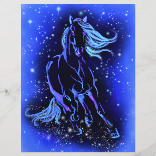 Horse Running At Blue Starry Night Letterhead (Back)
