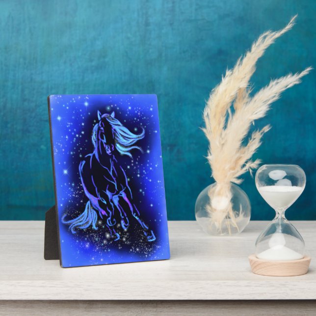 Horse Running At Blue Starry Night Plaque Gift (Side)