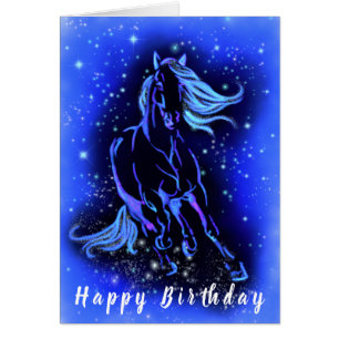 Horse Running At Moonlight Blue Starry Night Card