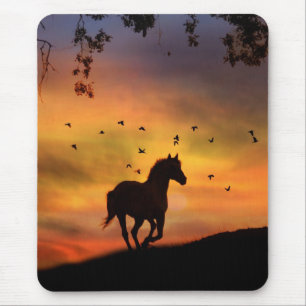 Horse Running At Sunset Mouse Pad
