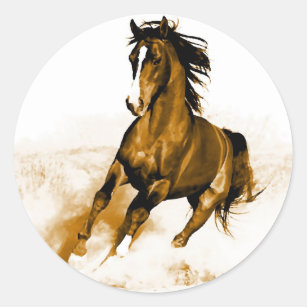 Horse Running Classic Round Sticker