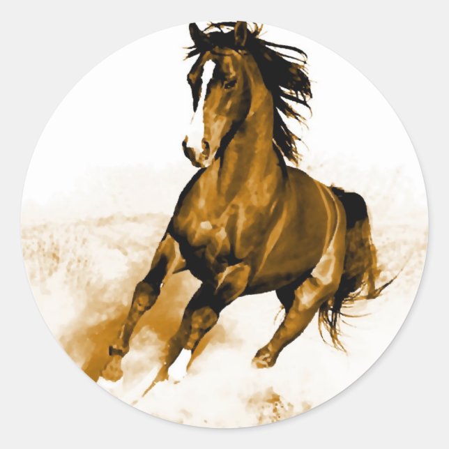 Horse Running Classic Round Sticker (Front)