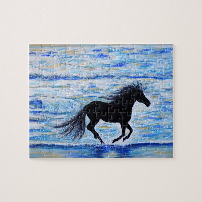 Horse Running Free by the Sea Painting Jigsaw Puzzle (Horizontal)