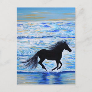 Horse Running Free by the Sea Painting Postcard