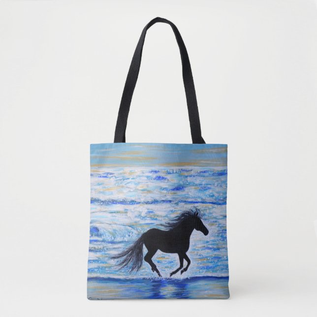 Horse Running Free by the Sea Painting Tote Bag (Front)