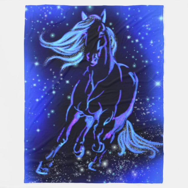 Horse Running In Blue Moonlight Fleece Blanket (Front)