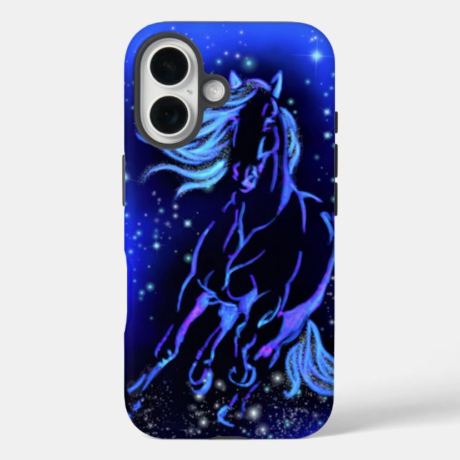 Horse Running In Blue Moonlight Starry Night Case-Mate iPhone Case (Back)