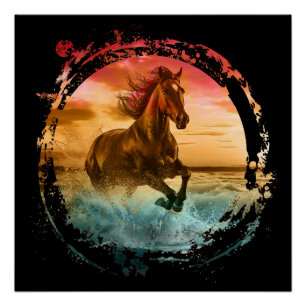 HORSE RUNNING IN SEASHORE SEASCAPE POSTER
