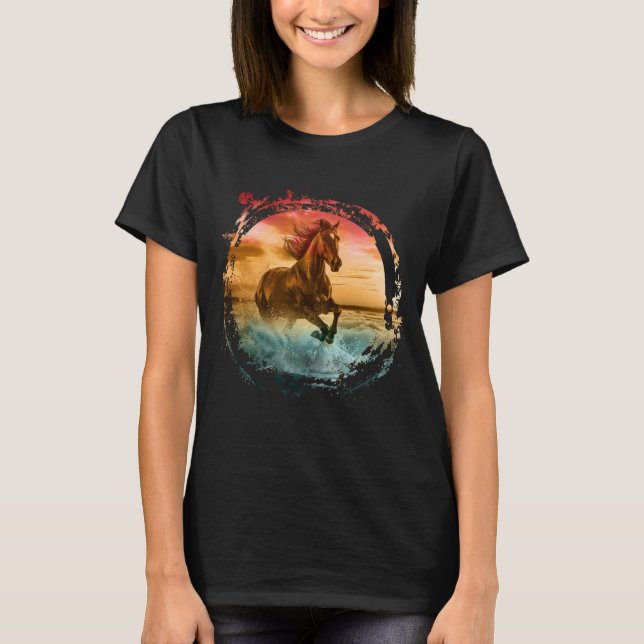 HORSE RUNNING IN SEASHORE SEASCAPE T-Shirt (Front)