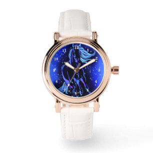 Horse Running In Starry Night Blue Watch Gift