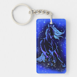 Horse Running Keychain Blue Starry Night