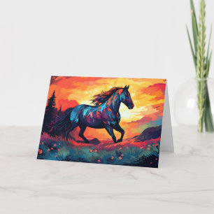 Horse Running On Field Abstract Art Horse Lovers Card