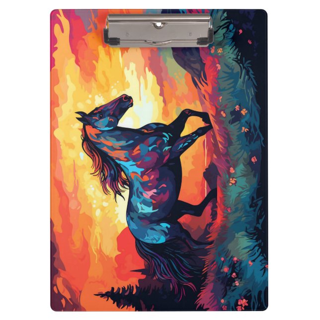 Horse Running On Field Abstract Art Horse Lovers Clipboard (Front)