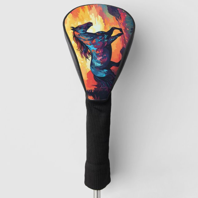 Horse Running On Field Abstract Art Horse Lovers Golf Head Cover (Front)