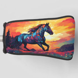 Horse Running On Field Abstract Art Horse Lovers Golf Head Cover