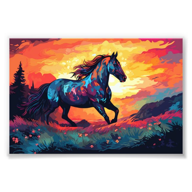 Horse Running On Field Abstract Art Horse Lovers Photo Print (Front)
