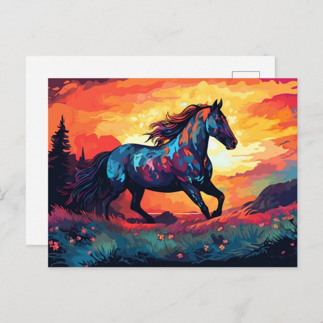 Horse Running On Field Abstract Art Horse Lovers Postcard (Front/Back)
