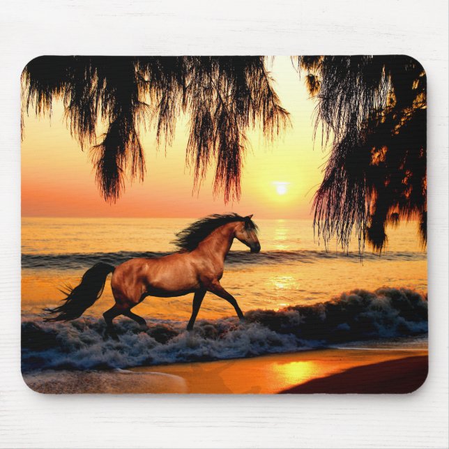 Horse running on sunset beach mouse mat (Front)