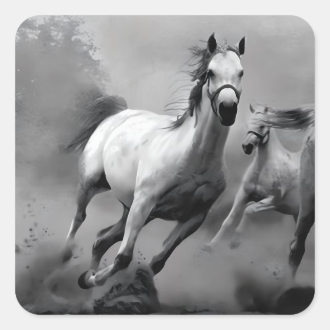 Horse Running Square Sticker (Front)