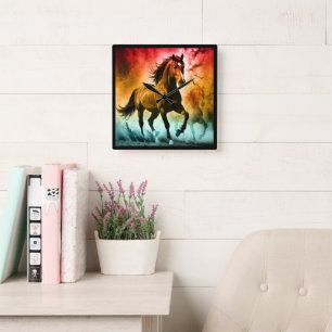 Horse running square wall clock