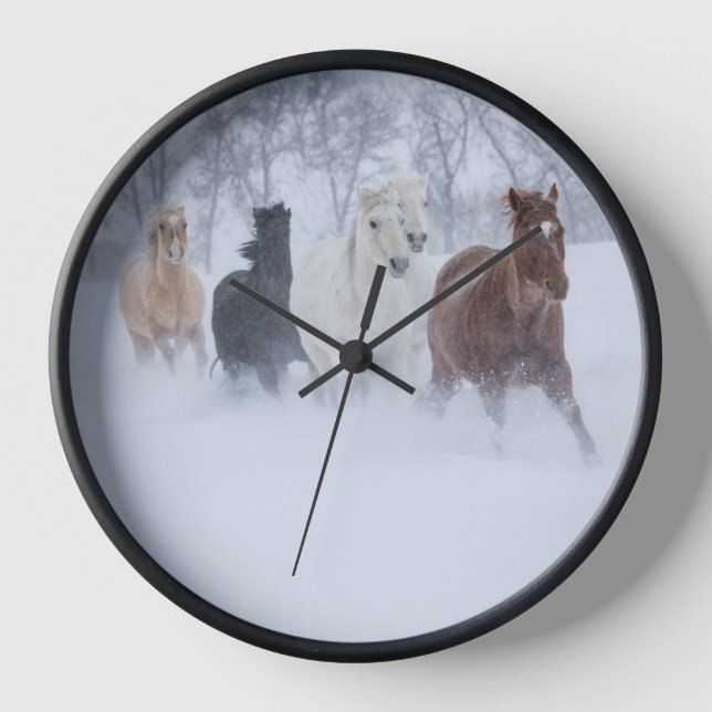 Horse Running Through the Snow Clock (Front)