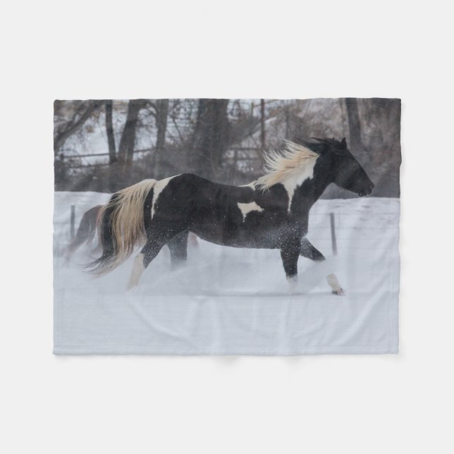 Horse Running Through the Snow Fleece Blanket (Front (Horizontal))