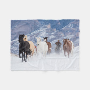 Horse Running Through the Snow Fleece Blanket