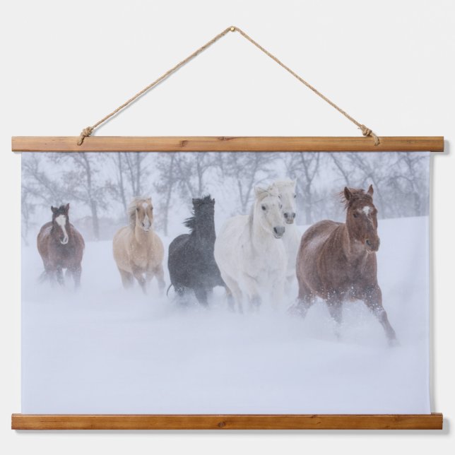 Horse Running Through the Snow Hanging Tapestry (Front)