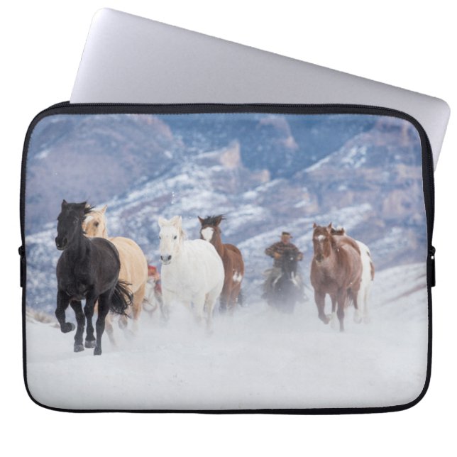 Horse Running Through the Snow Laptop Sleeve (Front)