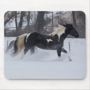Horse Running Through the Snow Mouse Mat