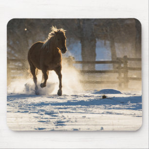 Horse Running Through the Snow Mouse Mat