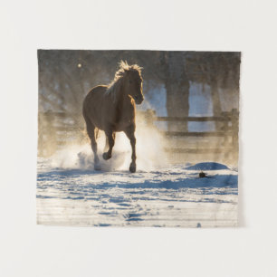 Horse Running Through the Snow Tapestry